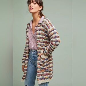 ANTHROPOLOGIE MOTH ACADIA STRIPED SWEATER CARDIGAN MULTICOLOR RAINBOW SMALL